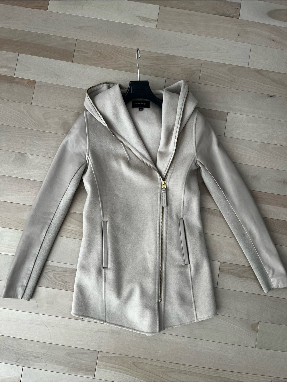 Mackage - Light Gray Hooded Women's Coat with Asymmetrical Zip
